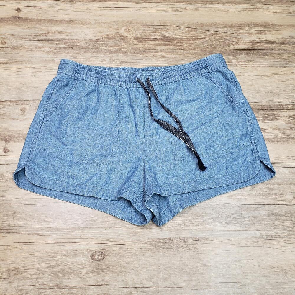 J Crew Shorts Womens Medium Blue Chambray Drawstring Pull On Cotton BF386